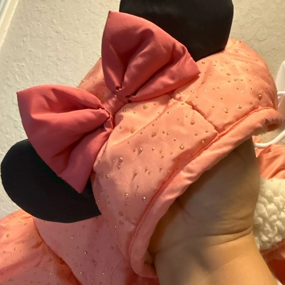 Disney Minnie Mouse Sparkly Pink Puffer Vest Jacket with ears Size 3T